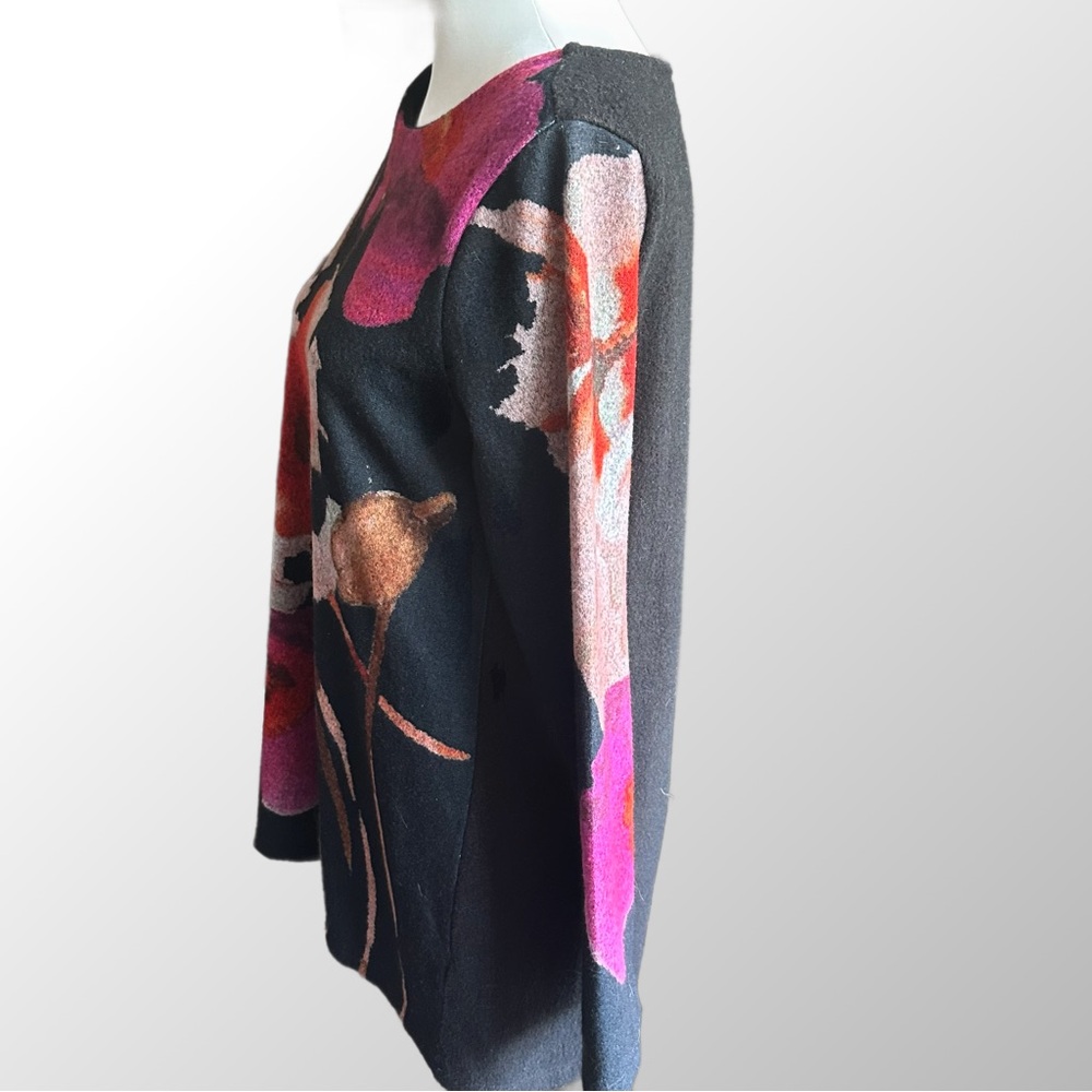 Soft Surroundings Floral Knit Tunic Women Small Black Pink Red 2CA94 Long Sleeve - Picture 4 of 9
